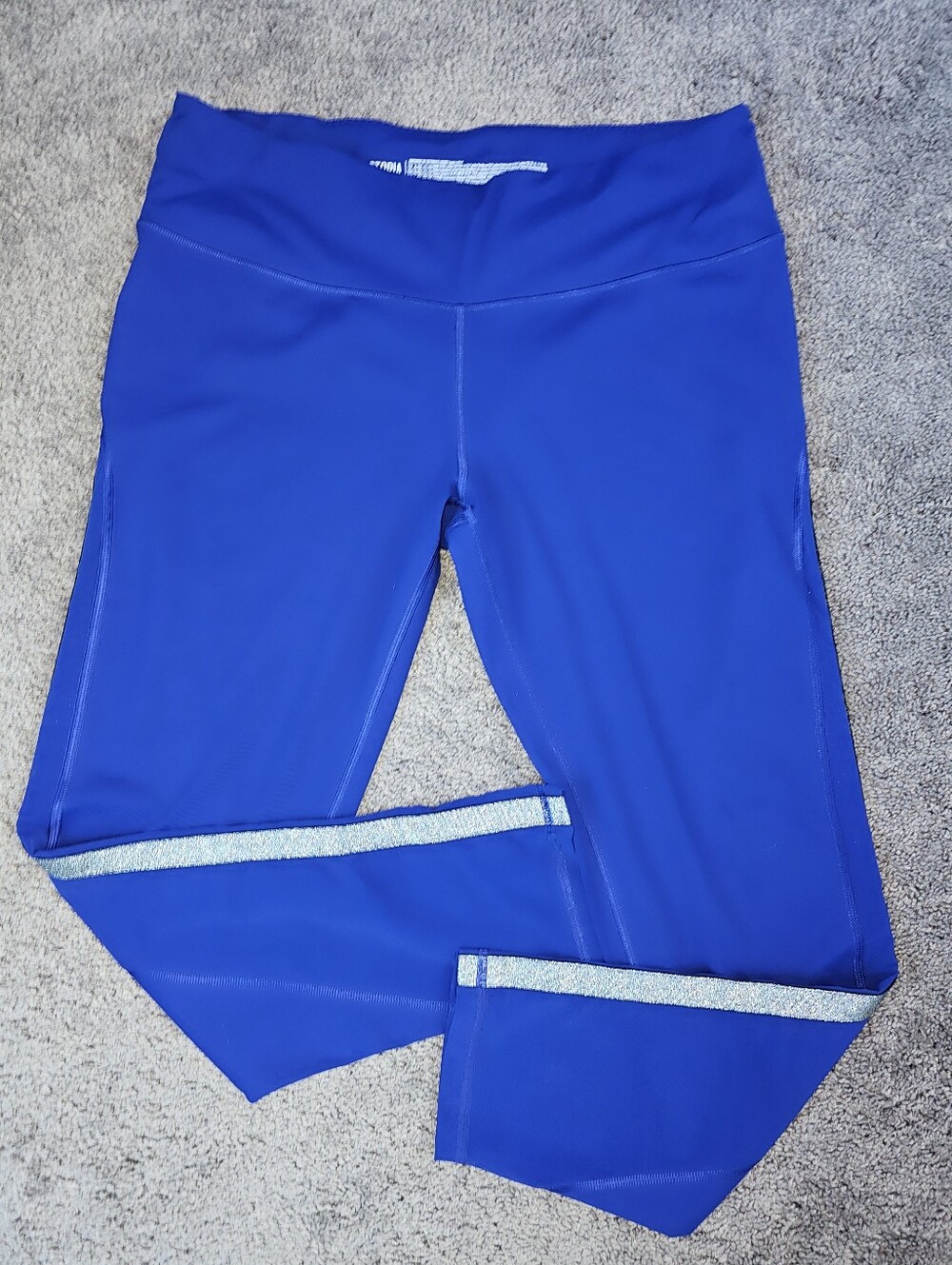 Victoria Secret Sport Knockout Leggings Blue w/ Silver Sparkle Up The Legs Sz XL